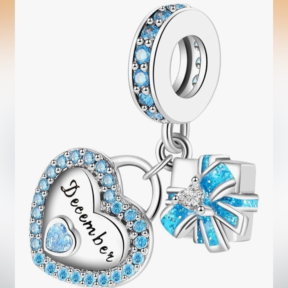 December birthstone sterling silver heart charm fits Pandora bracelets